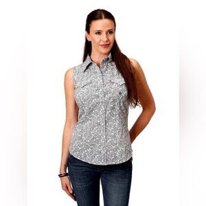 Roper Womens White/Grey 100% Cotton Line Paisley size S